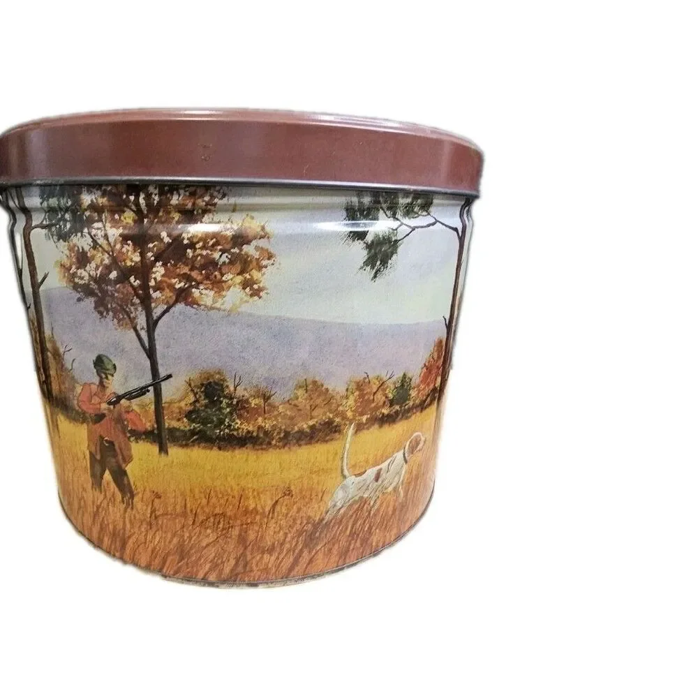 Vintage Popcorn Tin R.L. Collins Hunting Dogs Pheasant Metal Canister 10